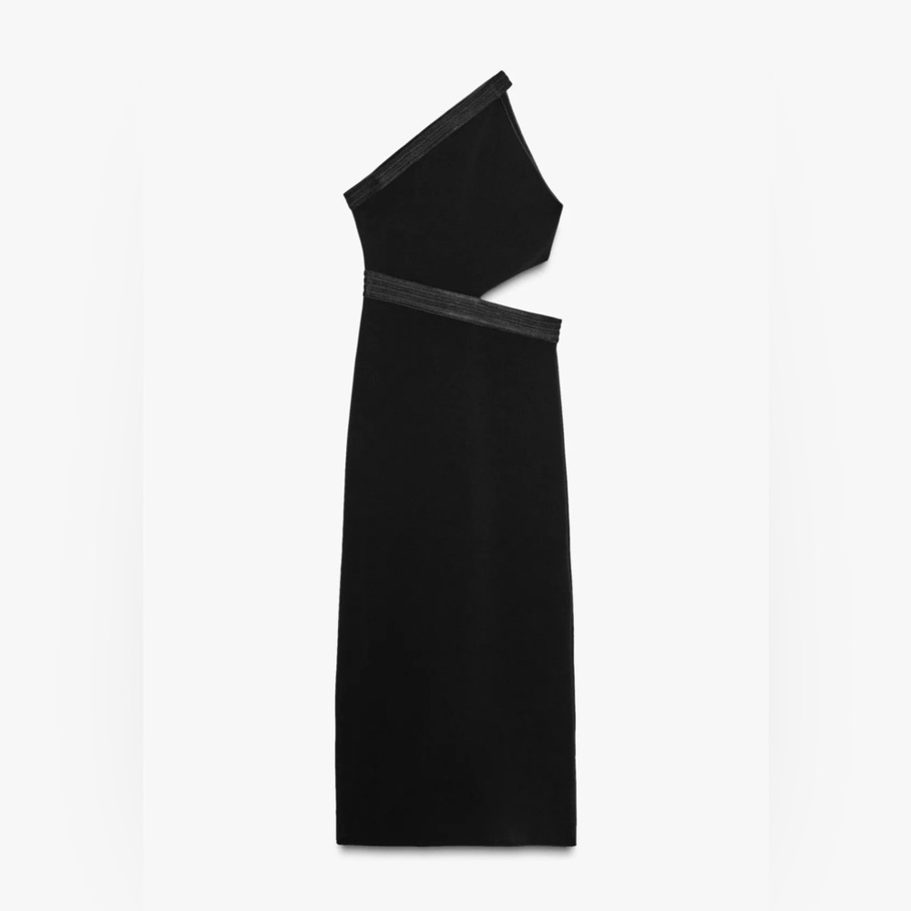 Zara Black One-Shoulder Asymmetrical Midi Dress